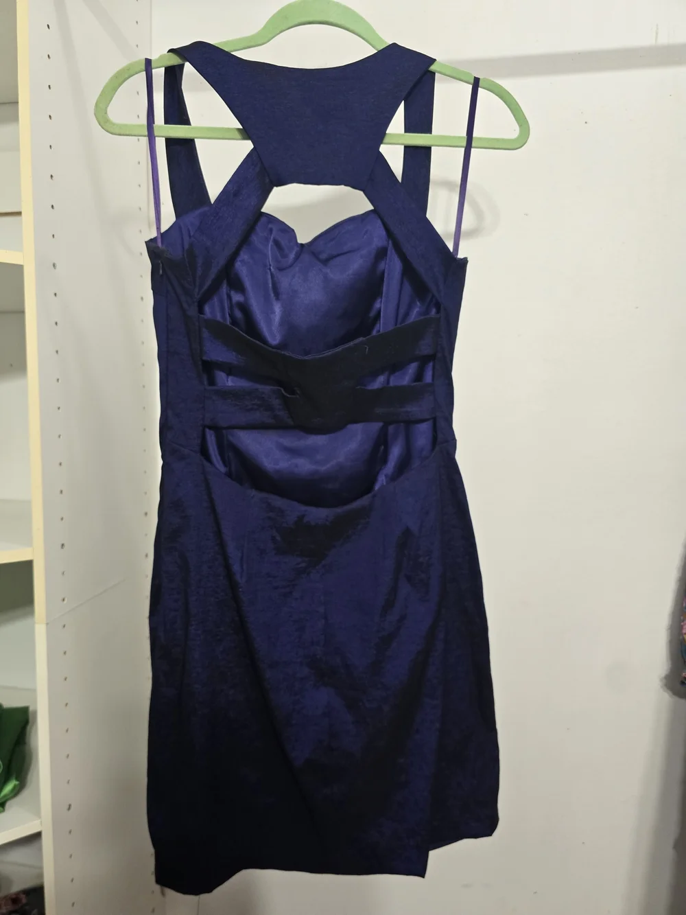 Cache Satin Dress in Deep Navy Blue